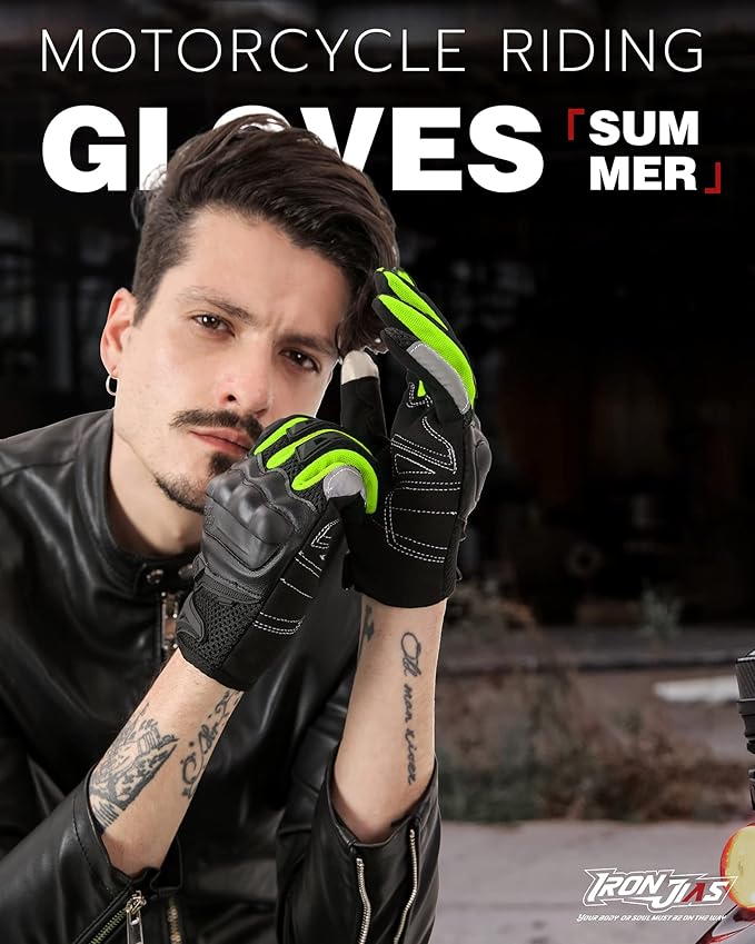 IRON JIA'S Motorcycle Gloves for Men and Women - Motorbike Powersports Racing Gloves with Hard Knuckle Touchscreen for BMX ATV MTB Riding (Green XL)