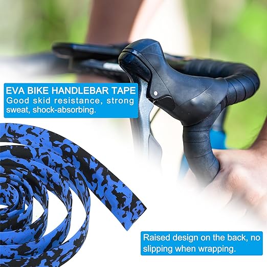 PATIKIL Bike Handlebar Tape, 4 Pack EVA Camouflage Handle Grip Wraps Non-Slip Bicycle Bar Tape with Black End Plugs for Racing Bicycles Road Bicycle, Blue Black