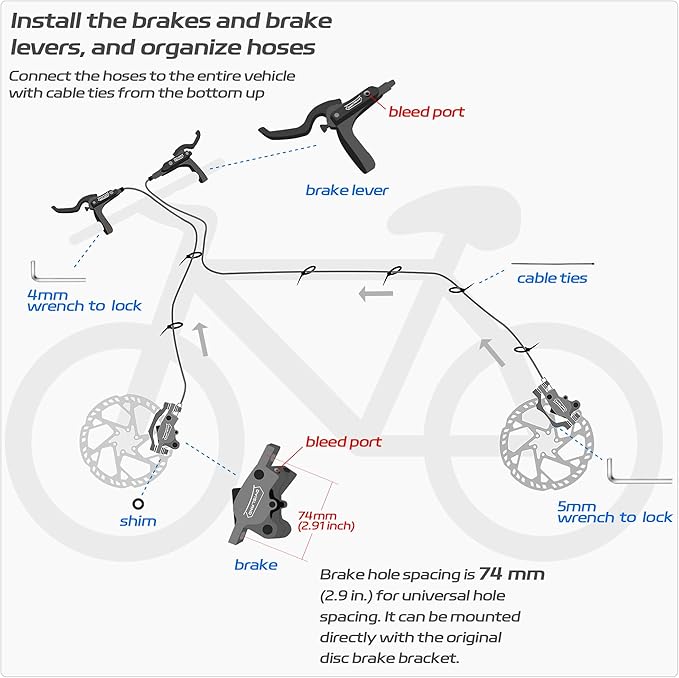 SD-230X MTB Hydraulic Disc Brake Set 2-Pistons/4-Pistons,Aluminum Front and Rear Two-Finger Brake levers,Brake Kit for Mountain Bike