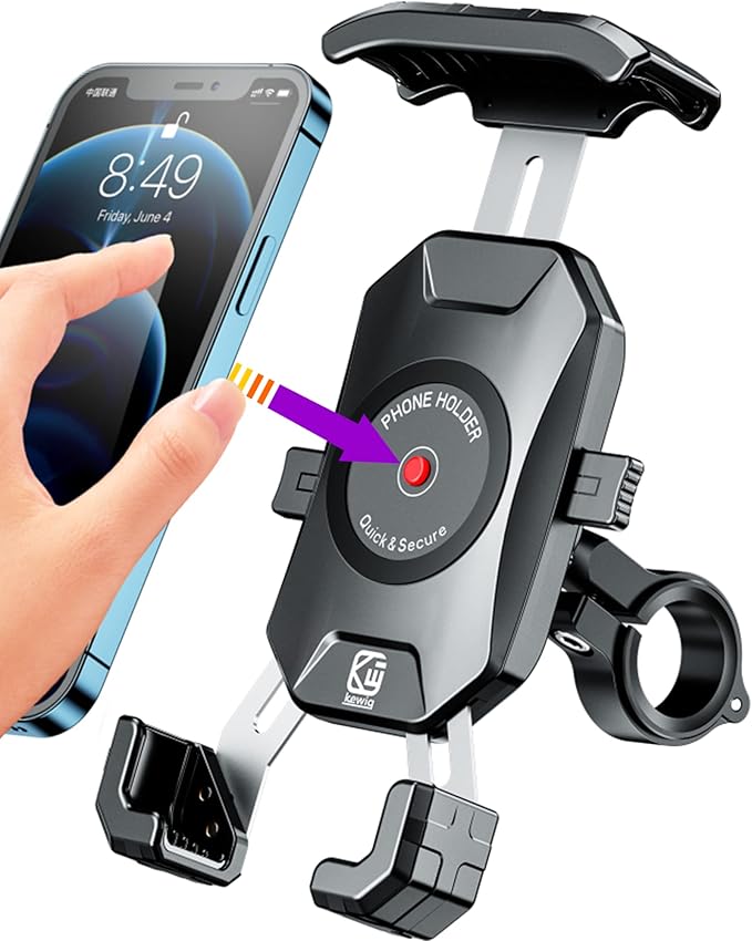 BRCOVAN Motorcycle Bike Phone Mount with Solid Aluminum Alloy Mounting Base, [1s Lock] Handlebar Cell Phone Holder for Bicycle ATV Scooter, Fit 4-7'' Smartphone