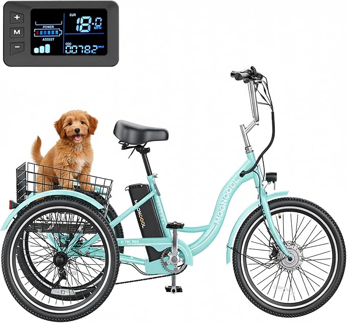 MOONCOOL MONCOOL Adult Electric Tricycle, 350W Front Drive Motor (Peak 700W), 15.5MPH E-Trike with Removable 36V 14.5Ah Battery, 60 Miles Range, 24/26 Inch 7-Speed 3 Wheel Electric Bike, Large Basket