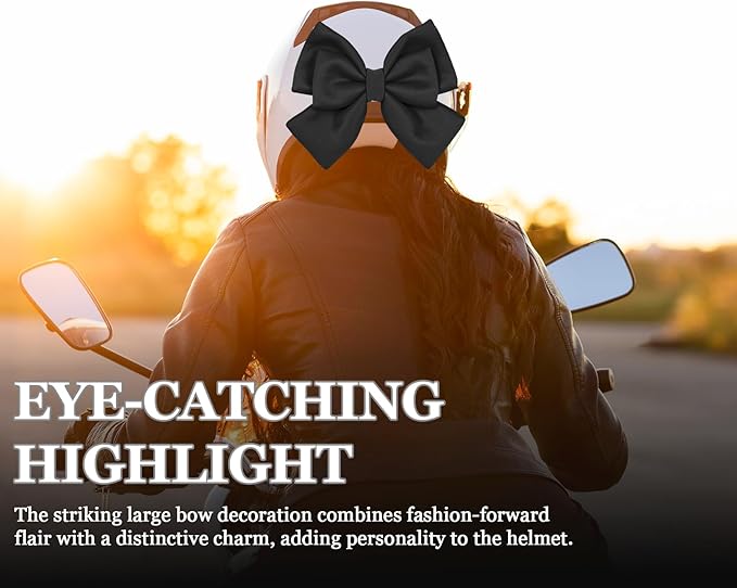 Bow Helmet Accessory, 8.07"x11.22" Stylish Motorcycle Helmet Bow Decoration for Women, Removable Cute Fashion Ribbon Bows Ornament for Motorcycle Scooter E-Bike Helmets (Black)