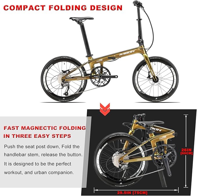 KABON Full Carbon Folding Bike, 20 Inch Lightweight Foldable Bicycle with 105 R700 11S Shift Groupset and Hydraulic Disc Brake Bike