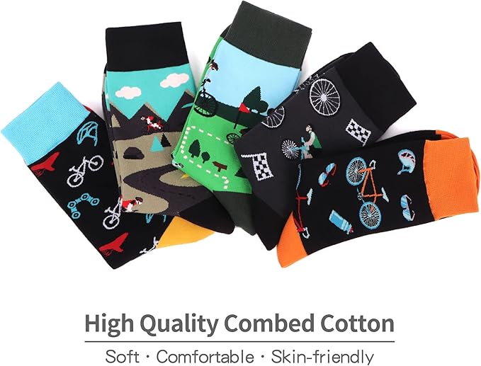 WeciBor Men's Dress Funny Crazy Colorful Novelty Combed Cotton Crew Socks 12 Pack - Size 7-10/10-13/13-15