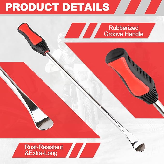 15" Tire Spoons Kit, Tire Changing Tool for Motorcycles, Dirt Bikes, Lawn Mowers and More, 29PCS Tire Removal Tool Set, with Tire Spoon, Rim Protector, Valve Tool, Valve Cover and Valve Core