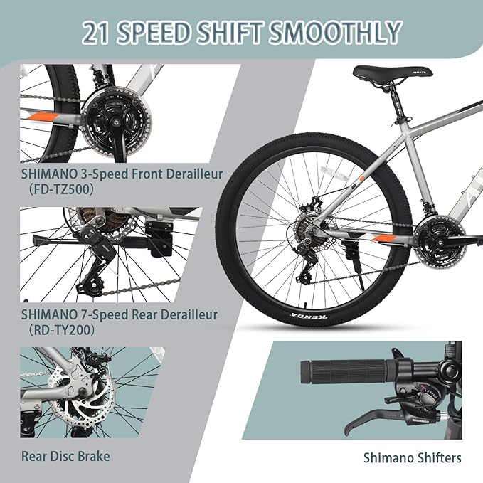 AVASTA AV300 26 27.5 inch Mountain Bike with 21-Speed, Aluminum Frame, Dual Disc Brake, Comfortable Saddle, Multiple Colors