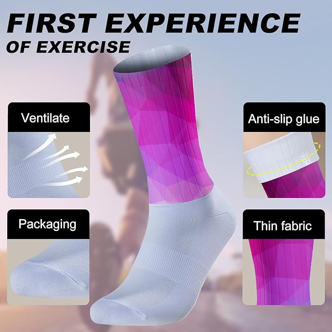 Cycling Socks Athletic Crew Socks Breathable Cushioned Compression Running Hiking Socks For Mens Womens