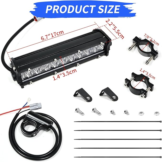 60W 4200LM Dirt Bike LED Light Bar, 12V Plug & Play Motorcycle Handlebar Light Kit for 7/8" CRF XR KX KLX TTR PW RM Pit Bike ATV UTV, Universal Front Auxiliary Driving Light