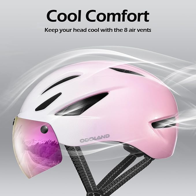 Odoland Bike Helmet with Magnetic Sun Visor for Adults, Glasses-Friendly Design Adjustable Dial Cycling Helmet for Men & Women, Urban Riding Bicycle Helmet for Mountain, Road, E-Bike, Commuting