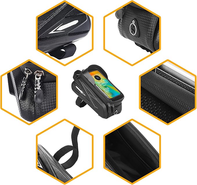 COTOUXKER Bike Frame Bag, Mountain Bike Phone Holder Bag for Road and Mountain Bikes Cycling Storage Bags
