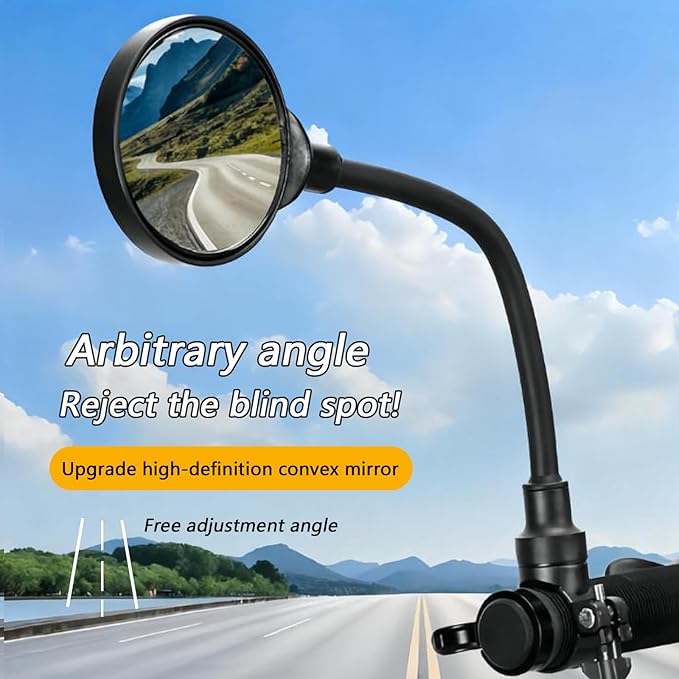 Adjustable and Rotatable Wide Angle Bicycle Rearview Mirror General Shock Proof Convex Mirror for Bicycle Mountain Bike and Electric Car Handle（1 piece）