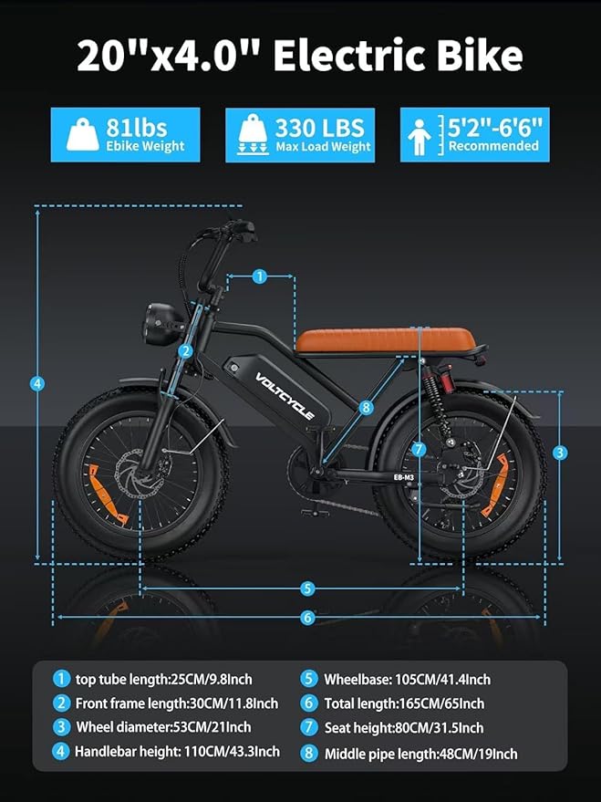 Electric Bicycle for Adults 750W Motor 21MPH 50 Miles Removable 48V Battery, 20/16"x4.0"Fat Tire Dual Disc Brakes, ebike Suitable for City Commuting