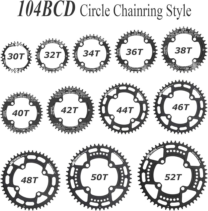 FOMTOR 104 BCD Chainring (30-52T) 7-12 Speed Compatible CNC 7075 Aluminum Narrow Wide Tooth Round Oval Chainrings for MTB/Road Bike Ebike Chainwheel Black/Red