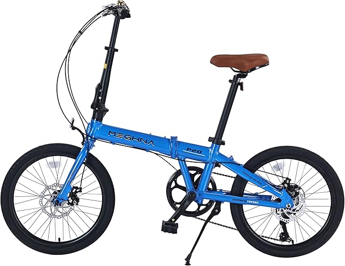 MEGHNA Folding Bike Aluminium Frame Lightweight 20inch Wheel 7 Speed Portable Foldable Bike Dual Disc Brakes Adjustable Height City Bike for Women Men Junior for Trip Commuting to Work