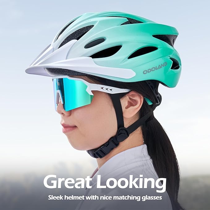 Odoland Adult Bike Helmet and Cycling Sunglasses Set for Men & Women, Safety Certified Bicycle Helmet with UV Protection Glasses for Mountain, Skating, Road, City Commuting & Outdoor Riding