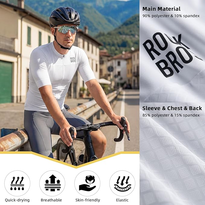 ROCKBROS Cycling Jersey Men, Short Sleeve Breathable & Quick Dry Cycling Jersey for Summer, Ergonomic & Elastic Road Bike