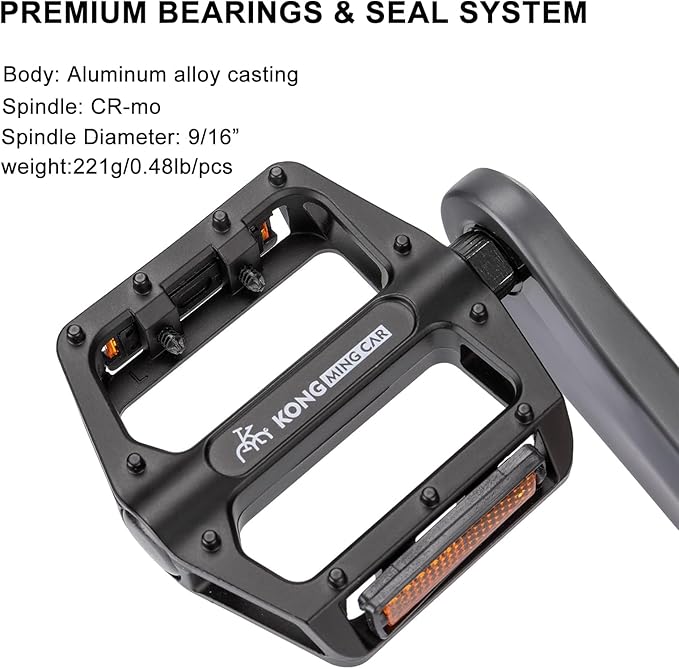 Mountain Bike Pedals 9/16 Inch - Bicycle Flat Pedals with Reflectors - Lightweight Aluminum Alloy Wide Platform Pedals for Mountain Bike, BMX, Road Bike Pedals