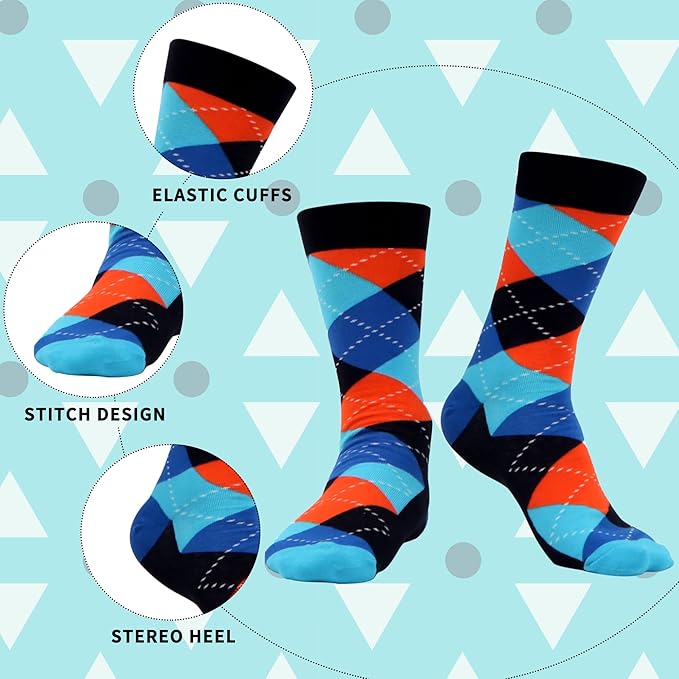 WeciBor Men's Dress Funny Crazy Colorful Novelty Combed Cotton Crew Socks 12 Pack - Size 7-10/10-13/13-15