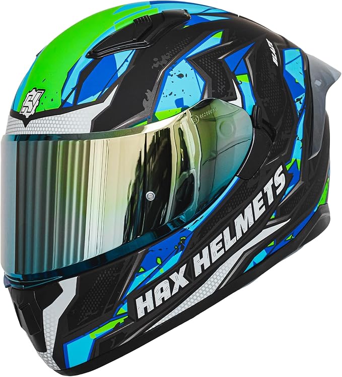 HAX Obsidian Full Face Dual Visor Adult Motorcycle Helmet for Motorbike Street Bike with Pinlock Ready DOT Approved (Blaze Blue,XXL)