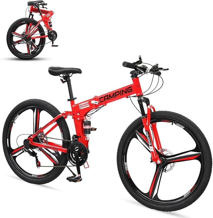 Ktaxon Foldable Mountain Bike 26 Inch Bike 21-Speed Bikes for Adults with Cool Design, Powerful Mechanical Dual Disc Brakes, Double Shock Effect and Ergonomic Cushion