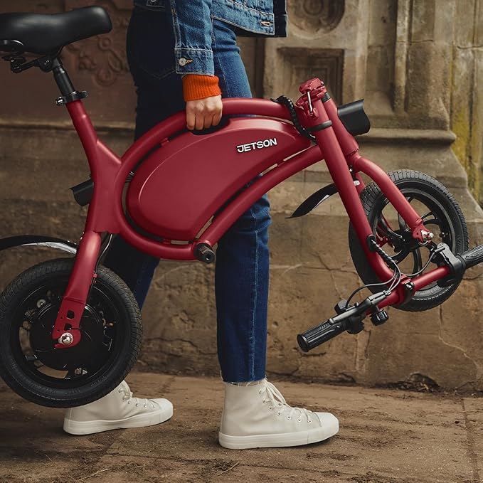 Jetson Bolt Electric Bike, Foot Pegs, Easy-Folding, Built-in Carrying Handle, Twist Throttle, Cruise Control, Up to 15.5 MPH, Range Up to 15 Miles, Ages 13+