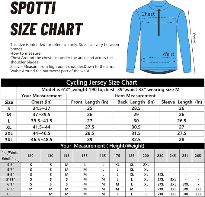 Spotti Men's Cycling Bike Jersey Long Sleeve with 3 Rear Pockets - Moisture Wicking, Breathable, Quick Dry Biking Shirt
