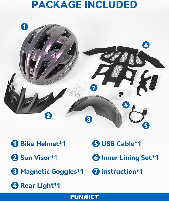 Adult Bike Helmet with Visor and Goggles for Men Women Mountain Road Bicycle Helmet Rechargeable Rear Light Cycling Helmet