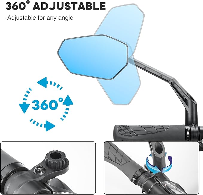 2025 Bike Mirror Handlebar Mount, Rotatable Bicycle Rear View Mirrors, Scratch Resistant Convex HD Glass, Safe Bike Rearview Mirror for MTB, E-bike, Road Bike Accessories, Fit 20-23mm