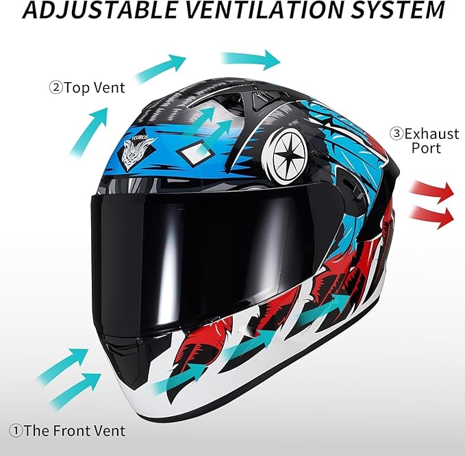 VCOROS Full Face Dual Visor Motorcycle Helmet for Adults Motorbike Street Bike Racing Helmets X9 DOT Approved with Black Visor