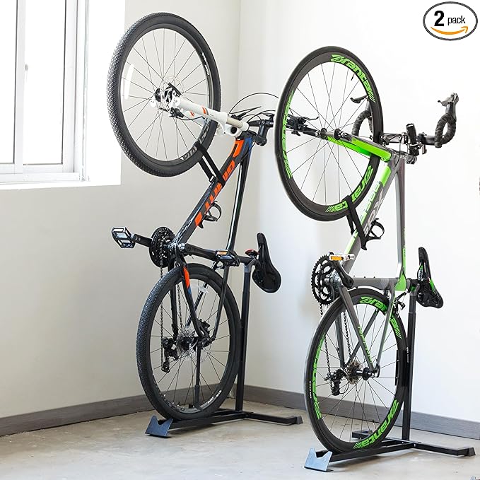 Bike Stand,Vertical Bike Rack For Indoor Bike Storage,Upright Bicycle Stand Floor.Heavy Duty Bike Holder With PVC Coating.Suit 24"-29" MTB,Hybrid and Road Bike,Patent Application. (2 Pack)