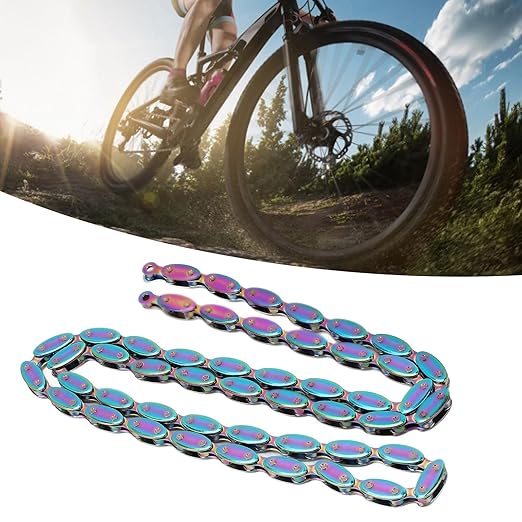 Bike Chain, Single Speed Cycling Bicycle Chain Unbeatable Strength & Rainbow 100 Links Chains 1/2" x 1/8" 1 Speed with Connector for Fixed Gear BMX Commuter Bikes Beach Cruiser MTB