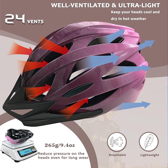 Bike Helmets for Adults, Mountain Bike Helmets for Men with Visor, Adjustable Fit Bicycle Helmet for Women, Road Recreational Cycling Helmet with Chin Strap