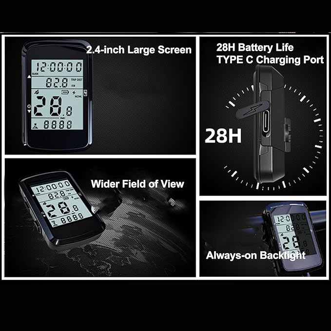GPS Bike Computer, Wireless Mountain Bike Speedometer, Water Resist Accessories with 2.4" Screen for Long Distance Cycling