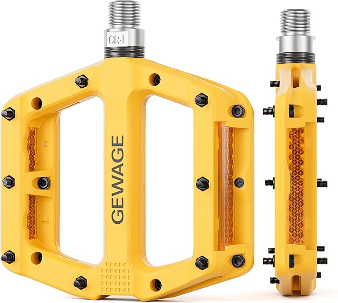 Mountain Bike Pedals 9/16 Inch - Bicycle Flat Pedals with Reflectors - Lightweight Nylon Fiber Wide Platform Pedals for Mountain Bike, BMX, Road Bike Pedals