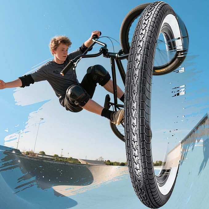 SIMEIQI 26x2.35 20x2.35 Inch Cruiser Beach Bike Tire Black White Wall or Brown Cream Wall Folding Replacement Bicycle Tire for Hybrid City Commuter Trail