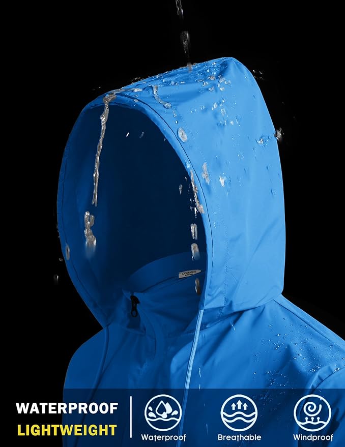 COOFANDY Men's Light Rain Jacket with Hood Packable Waterproof Raincoat Golf Rain Gear Travel Hiking Windbreaker