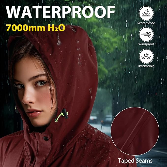 LAMA Women's Rain Jacket Lightweight Waterproof, Windbreaker Jacket with Hood Sun Protection, Packable Raincoat with Pocket