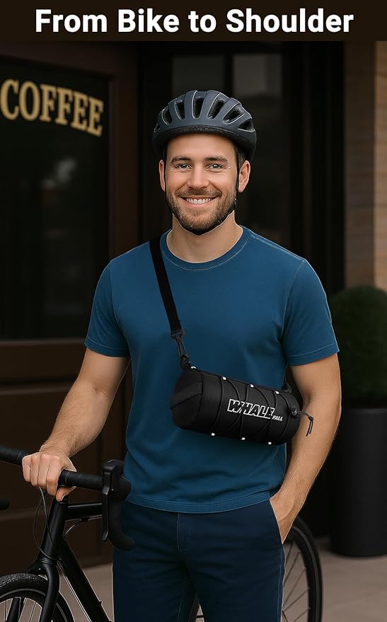 whale fall Bike Handlebar Bag, Roll-Style Front Bag with Elastic Cord, 3-Point Strap Fixation, Shoulder Strap, Reflective Bicycle Accessories for Travel, Daily Commute, Mountain or Road Bikes