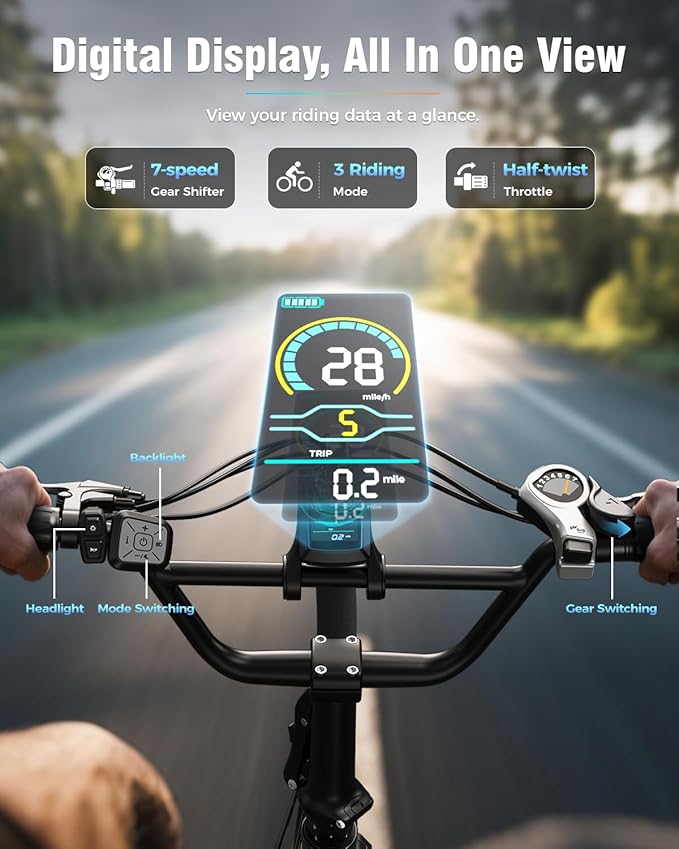 Jasion EB7 20" Foldable Electric Bike Fat Tire for Adults, 1200W Peak, 48V Removable UL-Certified Battery, 28MPH 55 Mi Range Commuter Electric Bike with Dual Suspension for City,Beach,Snow,Mountain