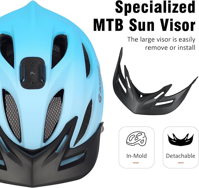 Mountain Bike Helmet,Adult Cycling Helmet with Camera Mount and Detachable Visor for Men Women Youth,Suggested Fit 55-61 Cm