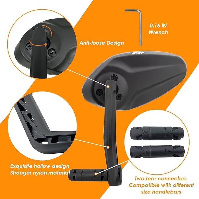 Arkham Bike Mirror for Handlebar HD Bar End Bicycle Mirror Thickened Auto-Grade Glass for Handlebar Rearview Mirror Multi-Angle Adjustable, E-Bike Universal(Oval Single)