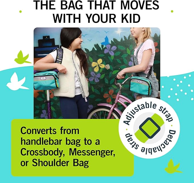 Po Campo Kids Bicycle Bag - Speedy Front Frame Bike Handlebar Bag Fabric Bike Basket Waterproof Front Mount Bike Bag for Boys Girls Bike or Scooter Handle Bars Converts to Crossbody Bag