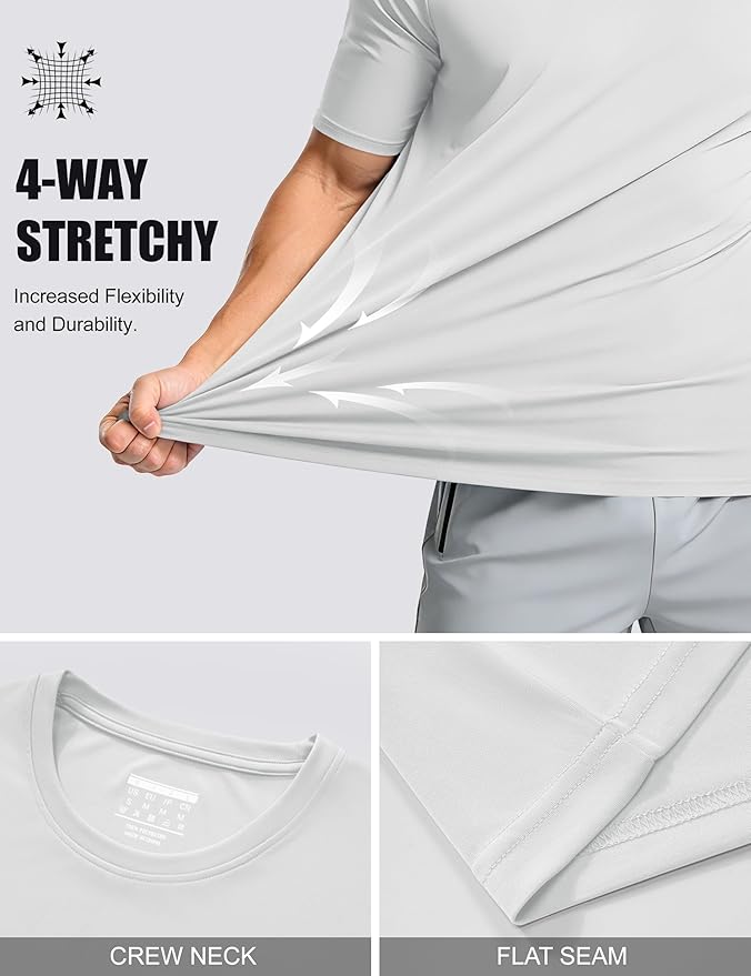 MAGCOMSEN Men's Short Sleeve UPF 50+ T-Shirt Quick Dry Workout Athletic Running Swim Tops Tee Rash Guard Performance Shirts