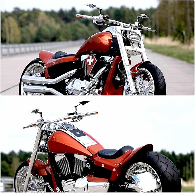 Chrome 8mm/10mm Motorcycle Blade Steady CNC Aluminum Rearview Side Mirrors Compatible with Cruiser Chopper Street Bike Scooter Dirt Bike