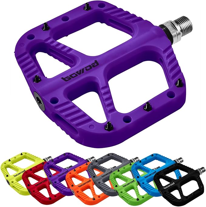 MTB Pedals Flat Mountain Bike Pedals Adult, Light and Wide Nylon Composite Bicycle Platform Pedal w Grippy Pins, 9/16" Cr-Mo Spindle 2 Bearings, Clipless Pedals for BMX Gravel Road E.Bike 9/16"