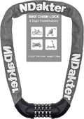 NDakter Bike Lock, 5 Digit Combination Heavy Duty Anti Theft Bicycle Chain Lock, 2.62/3.2/4.27/5/6Ft Long, High Security Resettable, Suitable for Bike, Scooter, Door, Gate, Fence-4/6mm Thick