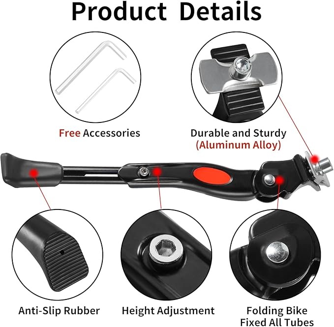 Adjustable Bike Kickstand for Kids 16-20 Inch Bicycles - Rustproof Aluminum Alloy with Anti-Slip Foot, Easy Installation, Durable Bicycle Stand
