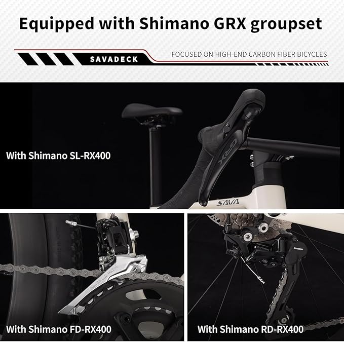 SAVADECK Carbon Gravel Bike - T800 Carbon Frame & Fork, Shimano GRX400 20-Speed Groupset, Hydraulic Disc Brakes, 700C x 40mm Tires - Lightweight Design for Road & Off-Road Adventures