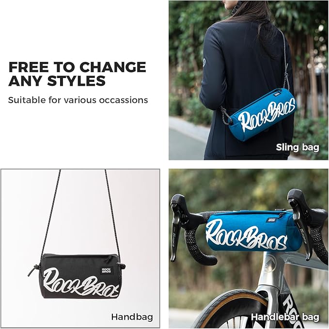 ROCKBROS Bike Handlebar Front Bag Bicycle Handy Frame Roll Bag with Shoulder Removable Strap Mountain Bike Storage Pouch Cycling Accessories