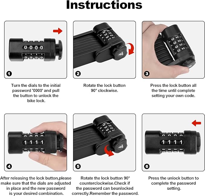 Compact Folding Bike Lock Compact Lightweight High Security Anti-Theft Bicycle Lock 43.31in with Combination Lock for Bikes or Scooters